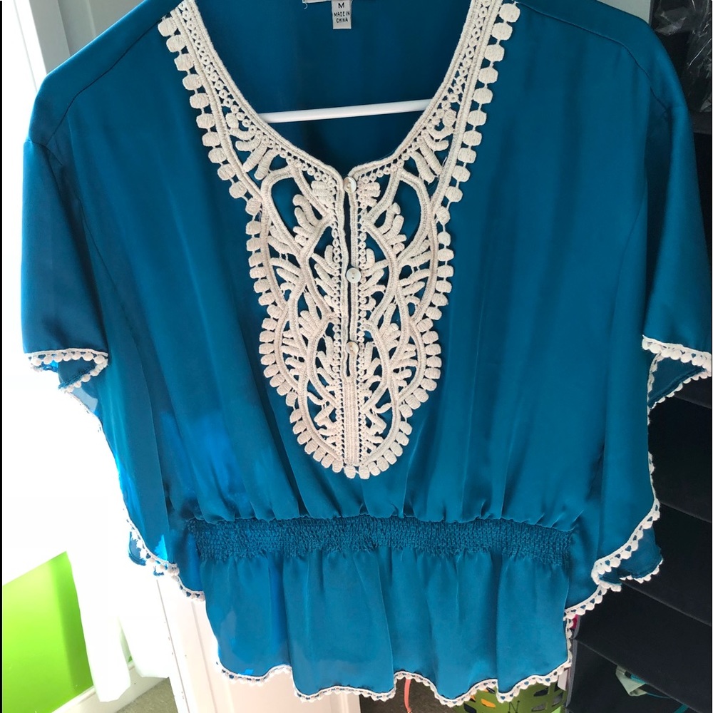 blue and white top